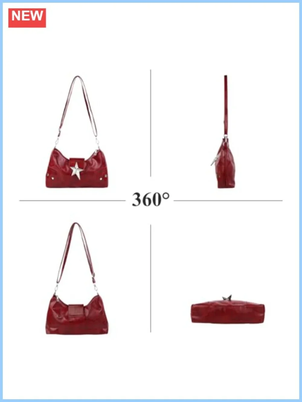 PU Leather Crossbody Hobo Bag Adjustable Strap Snap Star Closure Women's Purse